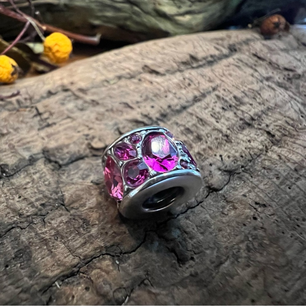 New Chamilia Swarovski Crystals Charm Bead Mosaic Pink Sterling Silver